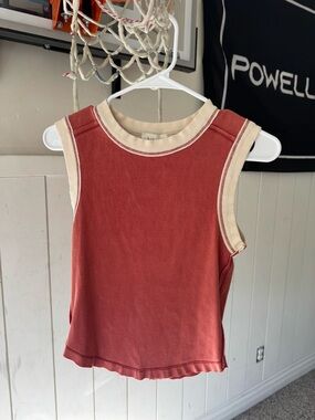 Bohme Sleeveless Ribbed Tank Top in Red with Cream Trim
